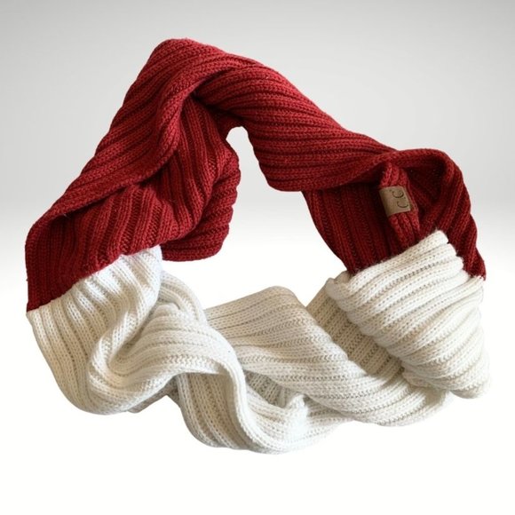 C.C Accessories - SOLID CABLE KNIT CC INFINITY SCARF Red and White